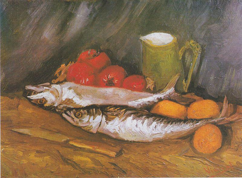 Vincent Van Gogh Still Life with mackerel, lemon and tomato oil painting image